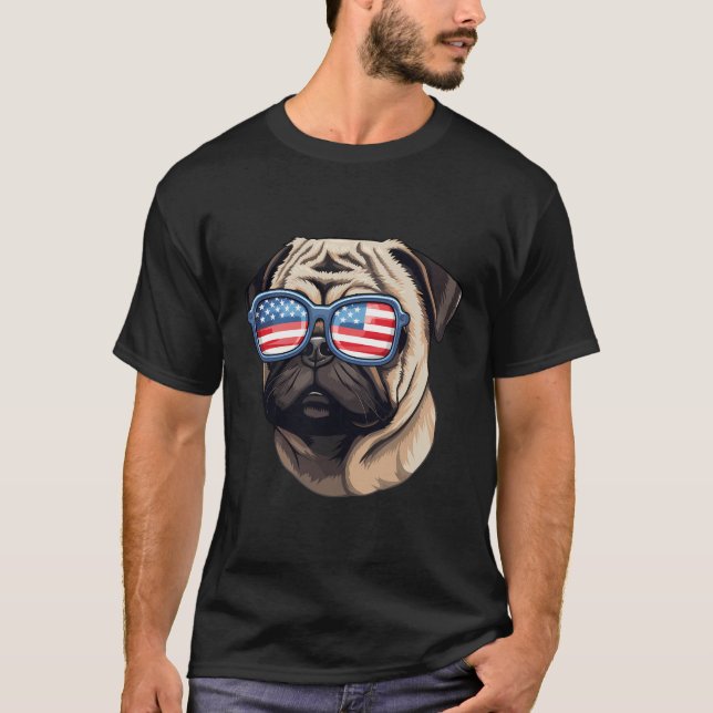 Camiseta Pug de Óculos Americanos (Frente)