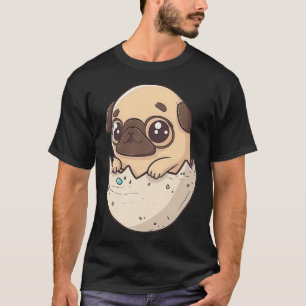 Camiseta pug de Páscoa eclodindo de um ovo, cachorrinho kaw