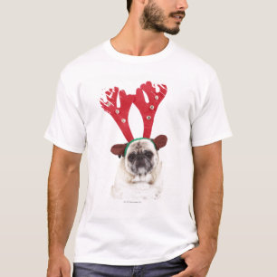 Camiseta Pug de vista embaraçado que veste os Antlers da