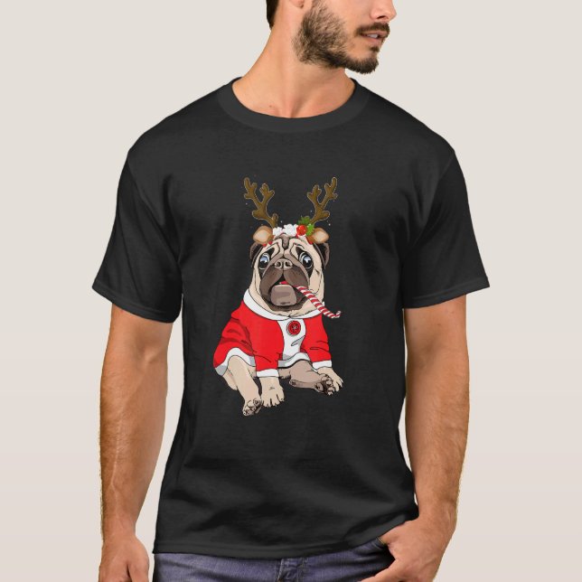 Camiseta Pug Deer Pug  Reindeer Christmas  Xmas  Idea (Frente)