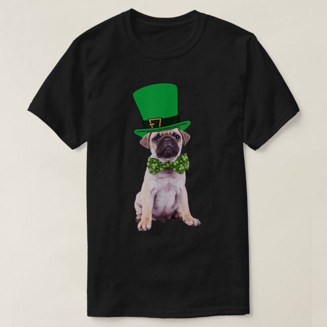 Camiseta Pug Dia de São Patrício Cachorro Costume Green Lep (Frente do Design)