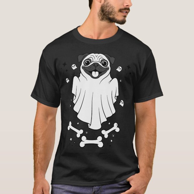 Camiseta Pug Disfarçado de Fantasma (Frente)