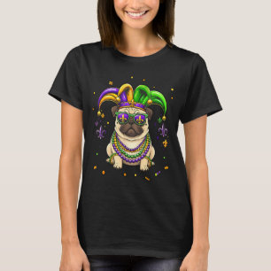 Camiseta Pug divertido com contas de mardi gras festival ca