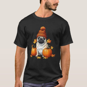 Camiseta Pug Divertido Outono Abóbora Folhas de Outono Aman