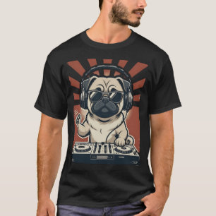 Camiseta Pug DJ Cão Amante de Música Discotecário
