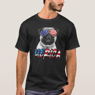 Camiseta Pug do Dia 4 de Julho Merica Bandeira Americana Pa