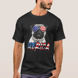 Camiseta Pug do Dia 4 de Julho Merica Bandeira Americana Pa