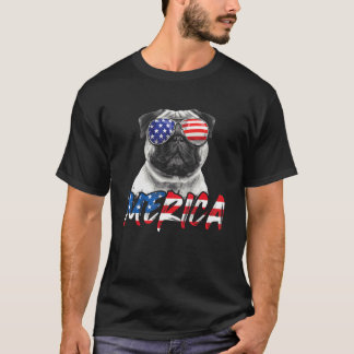 Camiseta Pug do Dia 4 de Julho Merica Bandeira Americana Pa