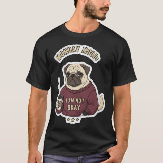 Camiseta Pug do Humor de Segunda Não Está Bem - Café Engraç