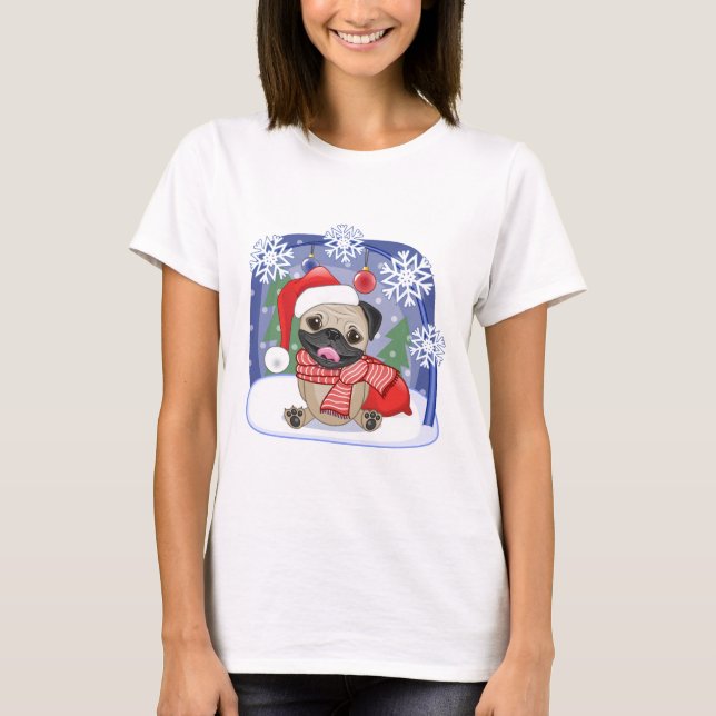 Camiseta Pug do inverno da estação do Natal (Frente)