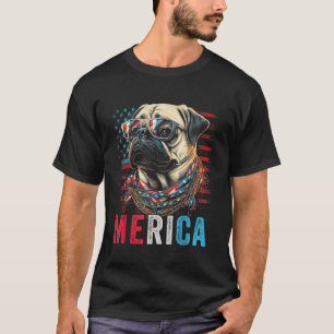 Camiseta Pug Dog 4 de julho American Flag America Meri