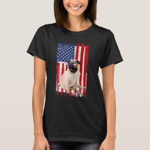 Camiseta Pug Dog American Flag Patriótico Independência 4º