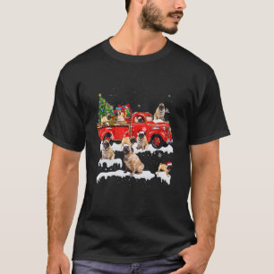 Camiseta Pug Dog Andando Caminhão Vermelho Xmas Feliz Nata