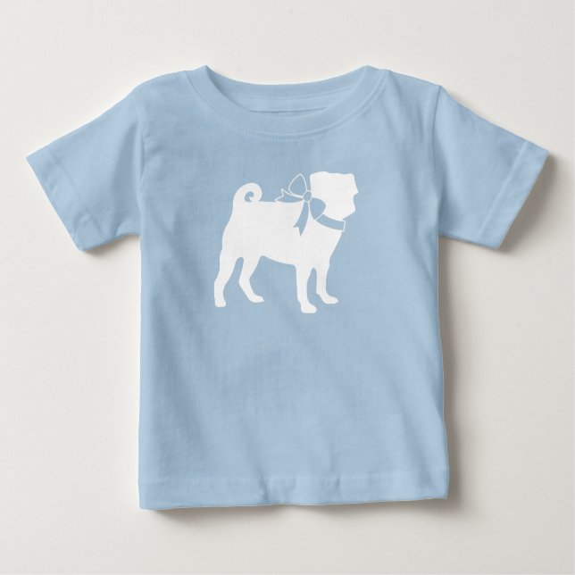Camiseta Pug Dog Chá de fraldas Boy Blue com Arco (Frente)