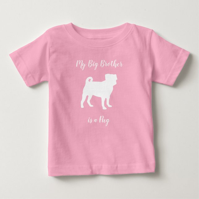 Camiseta Pug Dog Chá de fraldas Pink Puppy Girl (Frente)