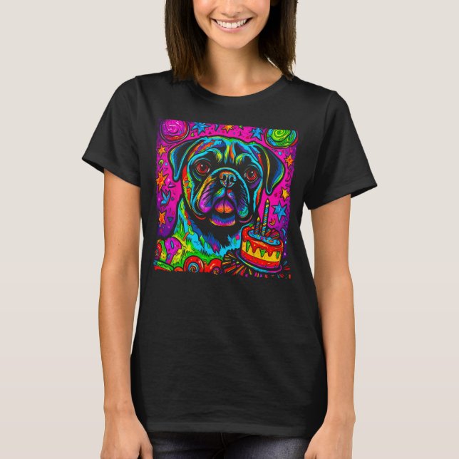 Camiseta Pug Dog Festa de aniversário (Frente)