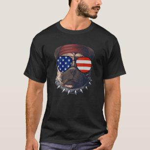 Camiseta Pug Dog Head Smoke 4 De Julho Bandeira Dos Eua