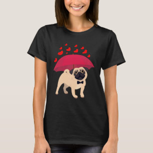 Camiseta Pug Dog Hearts Umbrella Dia de os namorados
