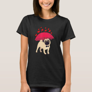 Camiseta Pug Dog Hearts Umbrella Dia de os namorados