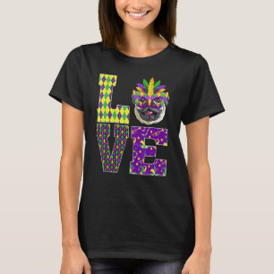 Camiseta Pug Dog I Love Mardi Gras Costume Mask