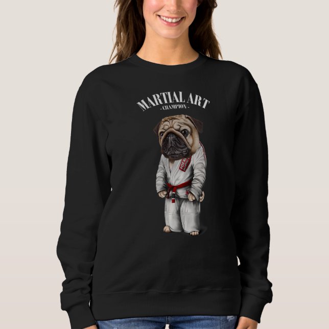 Camiseta Pug Dog Judo Karate Master em Judogi Branco (Frente)