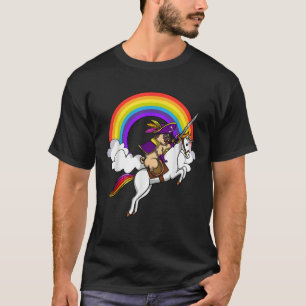 Camiseta Pug Dog Pirate Riding Unicorn Magical Rainbow Funn