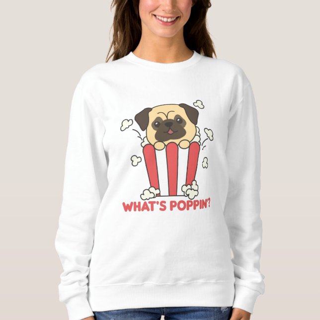 Camiseta Pug Dog Popcorn Whats Poppin Funny (Frente)