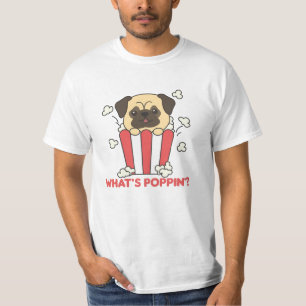 Camiseta Pug Dog Popcorn Whats Poppin Funny