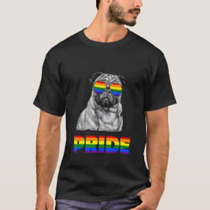 Camiseta Pug Dog Rainbow Flag Óculos de sol Gay Primo lésbi