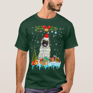 Camiseta Pug Dog Santa Hat Reindeer Luzes de Natal
