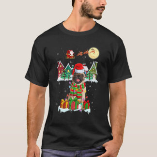 Camiseta Pug Dog Scarf Luz de Natal Reindet Tree Xmas