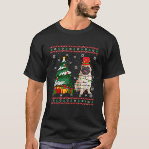 Camiseta Pug Dog Ugly Sweet Natal Light Xmas Pajama