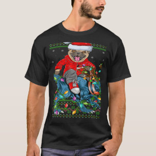 Camiseta Pug Dog Ugly Xmas Lights Pug Riding Dinosaur Chris