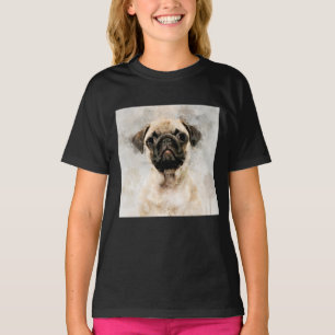 Camiseta Pug Dog Watercolor Retrato 01