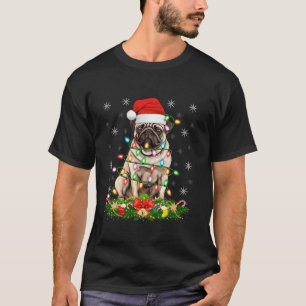 Camiseta Pug Dogs Lover Xmas Luzes Santa Hat Pug Natal