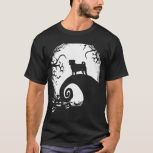 Camiseta Pug E Lua Halloween Engraçado Amante Pug