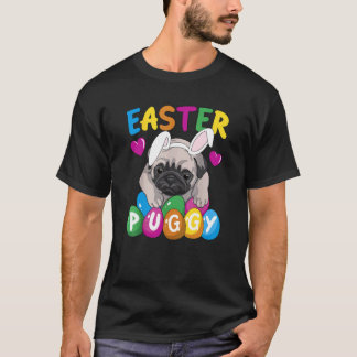 Camiseta Pug Easter Fofo Cão Pug Francês Dia de Páscoa Ovo 