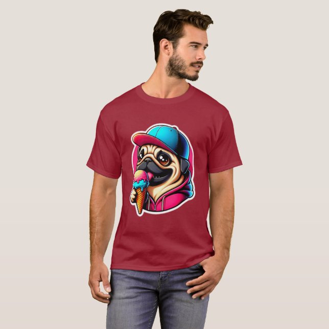 CAMISETA PUG EATING SORVETE 5 (Frente Completa)