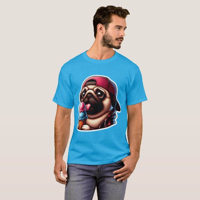 CAMISETA PUG EATING SORVETE 7 (Frente Completa)