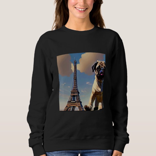 Camiseta Pug  Eiffel Tower France Paris  Men Women Girls Do (Frente)