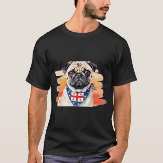 Camiseta Pug em Aquarela com Lenço da Geórgia