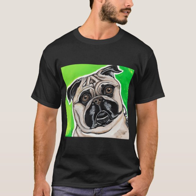 Camiseta Pug em Fundo Verde (Frente)