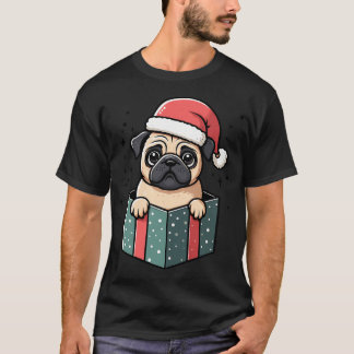 Camiseta Pug em presente de cachorro no chapéu de Natal fes