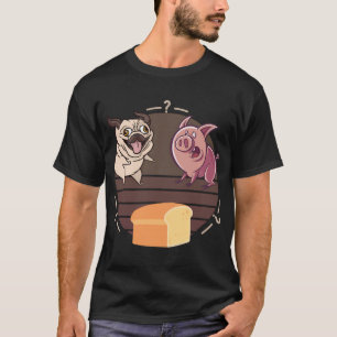 Camiseta Pug Engraçado, Cachorro Porco Pão, Pug Fofo Pão Ar