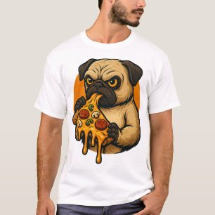 Camiseta Pug engraçado com pizza comida italiana cartoon