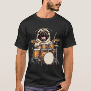 Camiseta Pug Engraçado Tocando Bateria Baterista Amante de