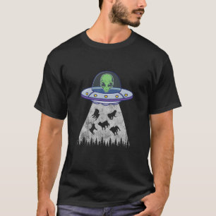 Camiseta Pug Espaço UFO Alien Abdução Vintage Aflição