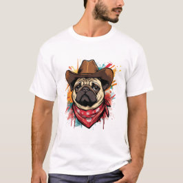 Camiseta Pug face Cute Western cowboy hat & bandana
