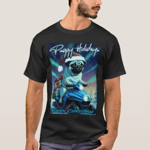 Camiseta Pug FÉRIAS FELIZES 111 NATAL FELIZ PUGGY FÉRIAS