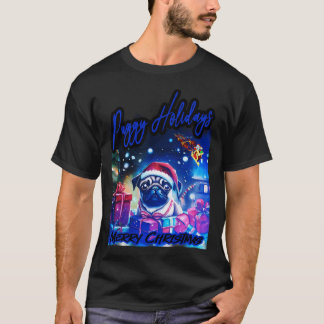 Camiseta Pug FÉRIAS FELIZES 77 NATAL FELIZ PUGGY FÉRIAS